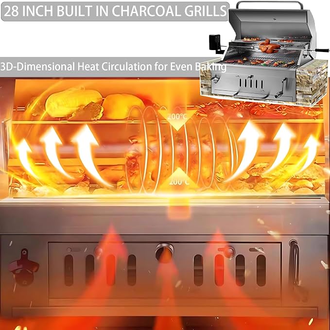 28 Inch Built In Charcoal Grills, Stainless Steel Charcoal bbq Grill Built In - Image 4