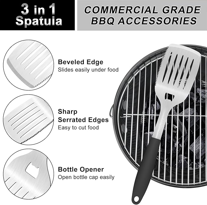 Barbecue Tool Set, 3-Piece Stainless Steel with Silicone Handles
