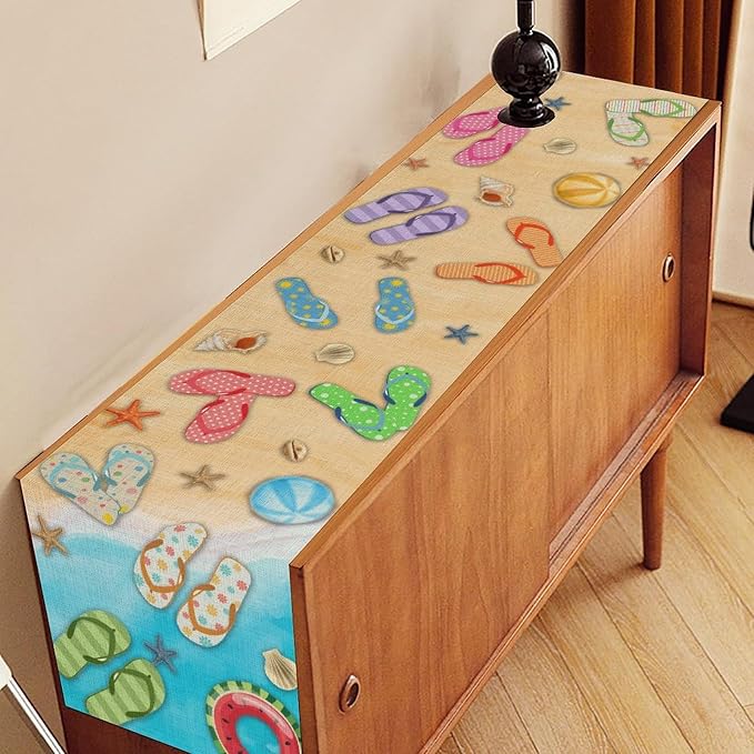 Blue Sea Waves Starfish Table Runner, Tropical Summer Flower Clear Sea Water - Image 3