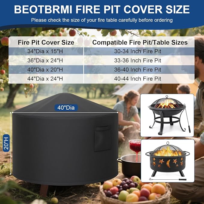 Fire Pit Cover Round, Heavy Duty Waterproof Patio Fire Bowl Cover, Outdoor - Image 2