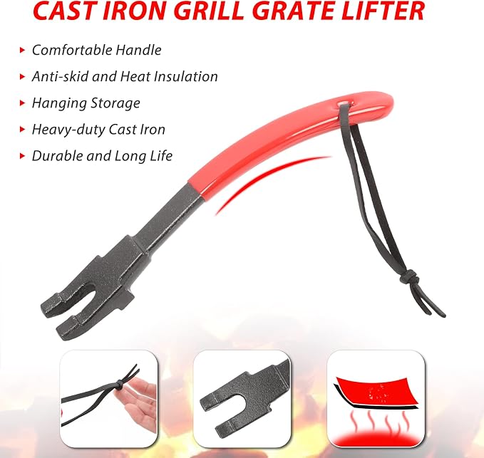 KAMaster Cast Iron Grill Grate Lifter, Grid Lifter Gripper Work - Image 8