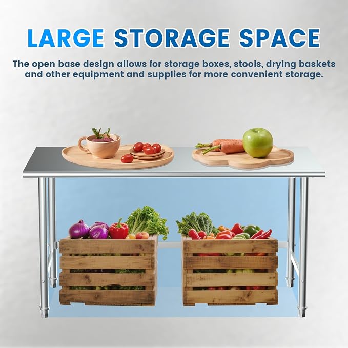 Treshin Open Base Stainless Steel Table 30" X 48", Commercial Heavy Duty Prep & - Image 6