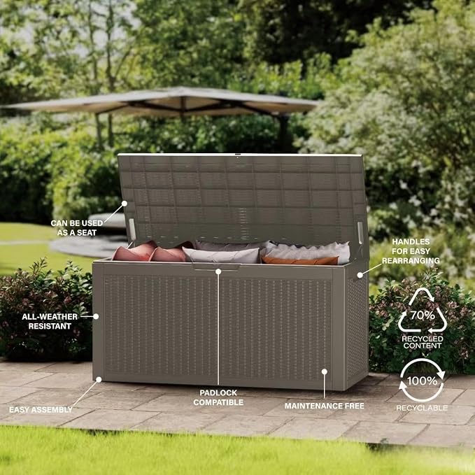 320 Gallon Outdoor Storage Box Patio Deck Box Waterproof, Resin Lockable - Image 7