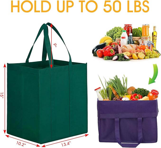 WISELIFE Reusable Grocery Shopping Bags 10 Pack Large Foldable Tote Bags Bulk - Image 2