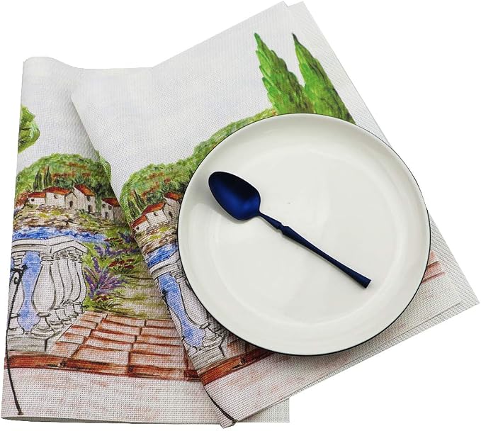 Gugrida Placemats Set of 6 Plaid Checkered Colorful Landscape PVC Placemat - Image 7