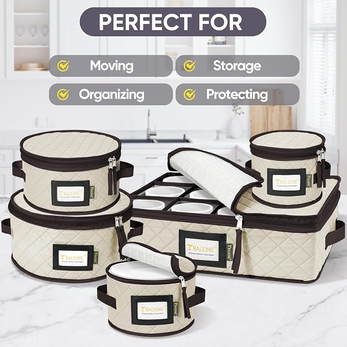 BALEINE China Storage Containers, Sturdy Quilted Wine Glass Storage, Plate - Image 7