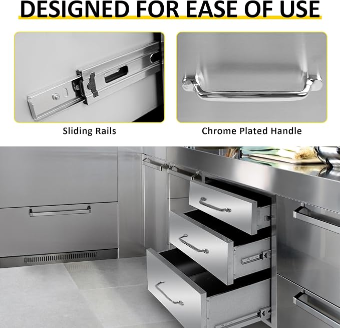 Outdoor Kitchen Drawers 14" W x 21" H x 23" D Flush Mount Triple BBQ Drawers - Image 4