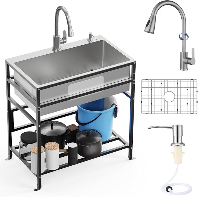 30x18 Inch Stainless Steel Utility Sink-Freestanding Laundry Sink Practicality by FAUENPEEY