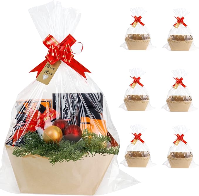 Bigger Baskets for Gifts Empty, 6 Pack Sturdy Kraft Basket by KEVTVEK
