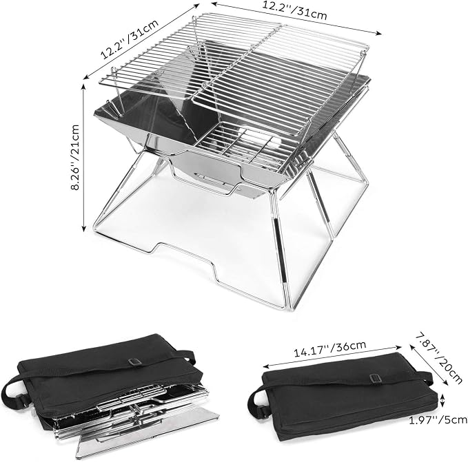 Odoland Folding Campfire Grill, 304 Stainless Steel Grate Barbeque Grill - Image 4