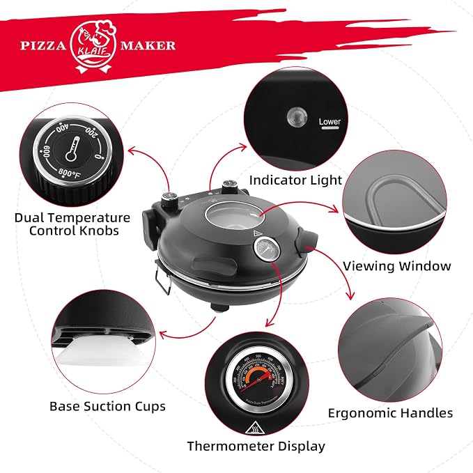 KLAIF 12" Electric Countertop Pizza Oven Indoor - Image 3