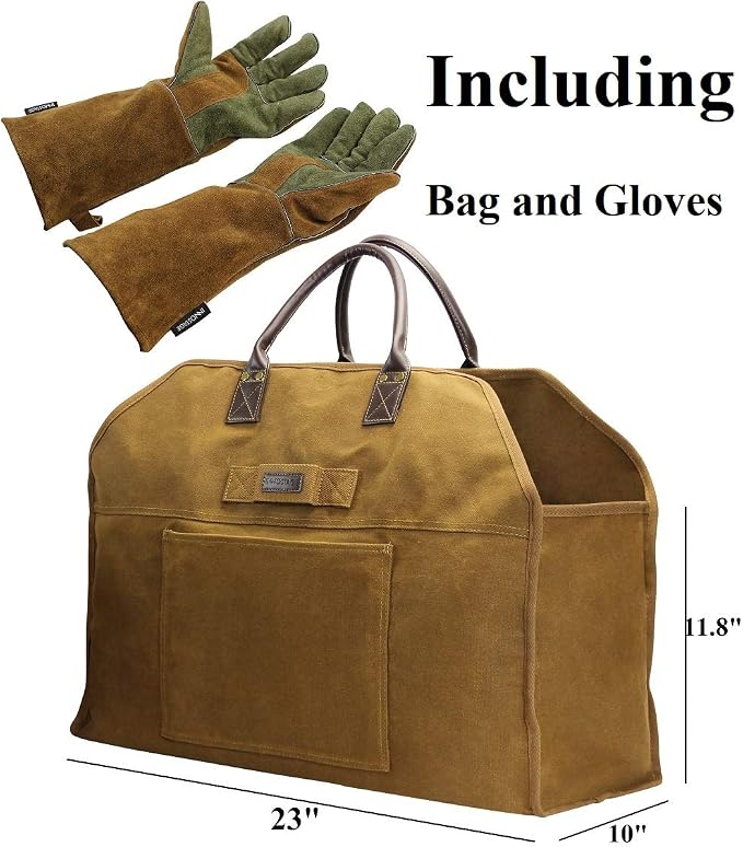 INNO STAGE Firewood Log Carrier Bag Waxed Canvas Tote Holder - Image 2