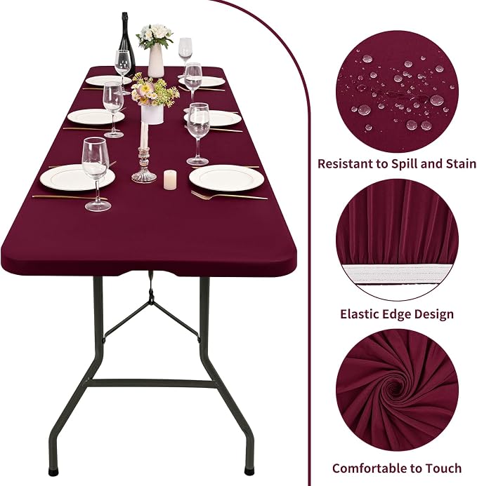 6 Pack Stretch Fabric Table Top Cap Cover, fits 8' Tables, Spandex Table Covers - Image 3