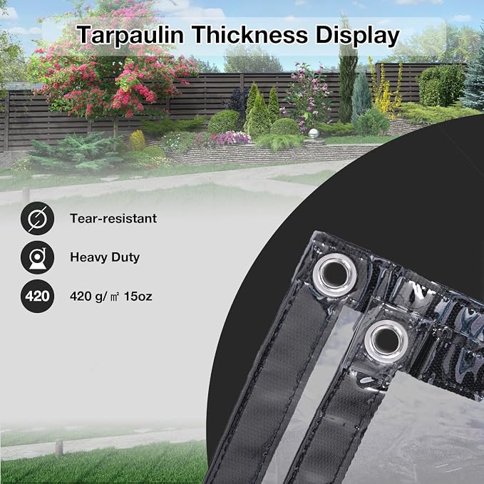 Clear Tarp 10' x 10', 15 Oz Clear Vinyl PVC Tarp Waterproof Tarpaulin 100% - Image 3