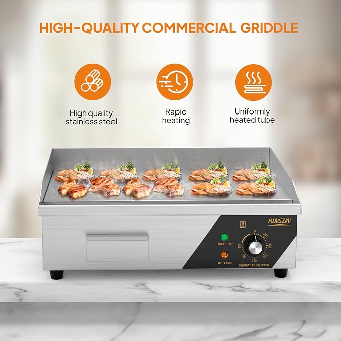 ROVSUN 22" Electric Countertop Flat Top Griddle, 1600W Electric Griddle - Image 3