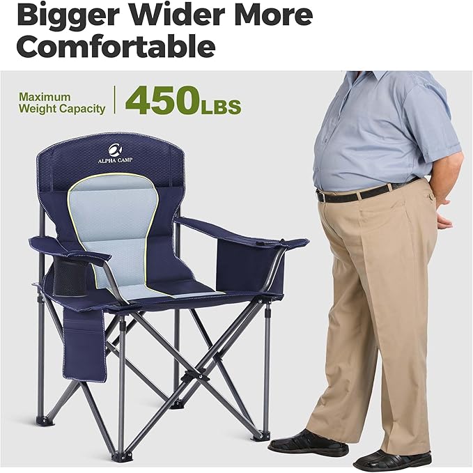 Folding Camping Chair, Blue Steel Frame, 450 lb Capacity
