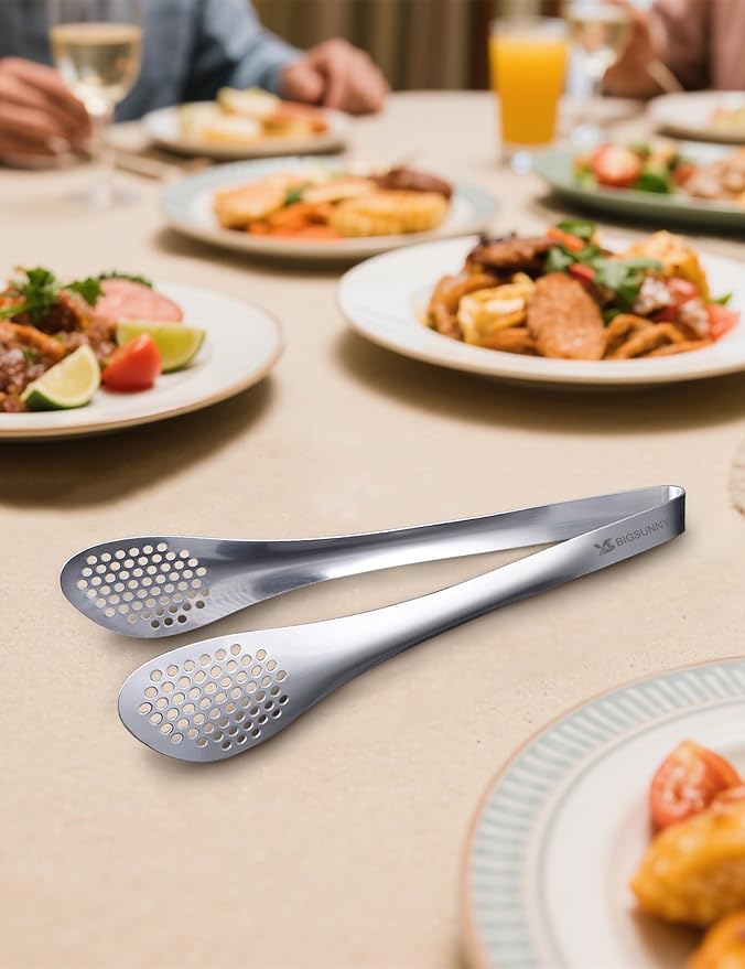 Serving Tongs, 11-Inch 304 Stainless Steel, Silver, Set of 2