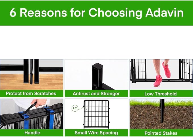 ADAVIN Tall Garden Fence Wide Door Low Threshold, 54 inch High 10 Panels Total - Image 2