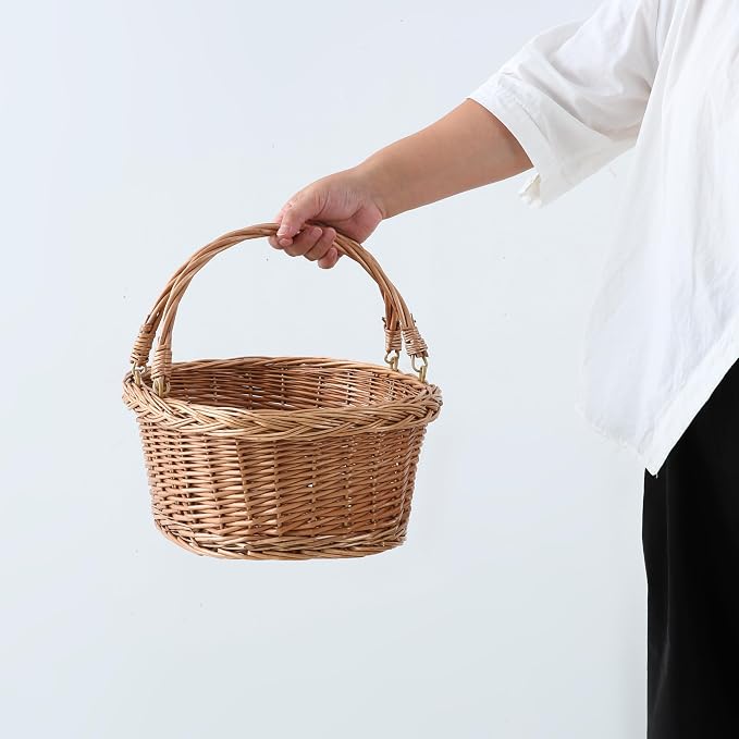 Wicker Picnic Basket with Handles, Handwoven Gift Basket, Shopping Basket - Image 3