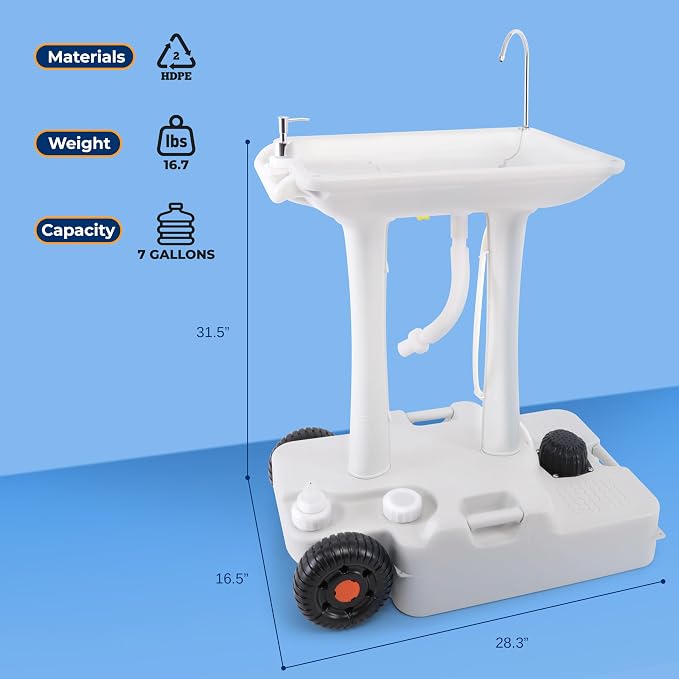 SereneLife Portable Hand Washing Station, 100+ Hand Washes, Hands-Free Foot Pump - Image 7