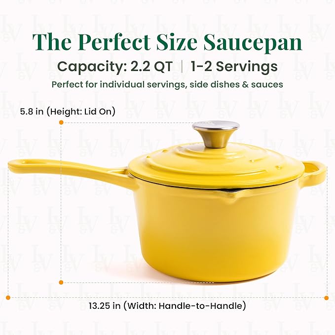 Saucepan with Lid, 2.2 Qt Enameled Cast Iron, Limoncello