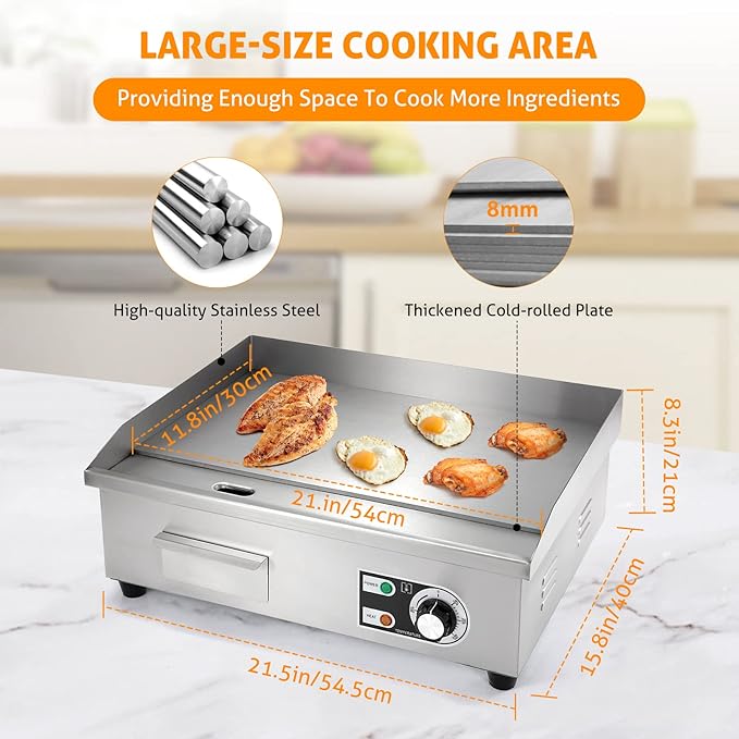 WICHEMI Commercial Electric Griddle 22" 3000W Flat Top Grill Countertop Griddle - Image 3
