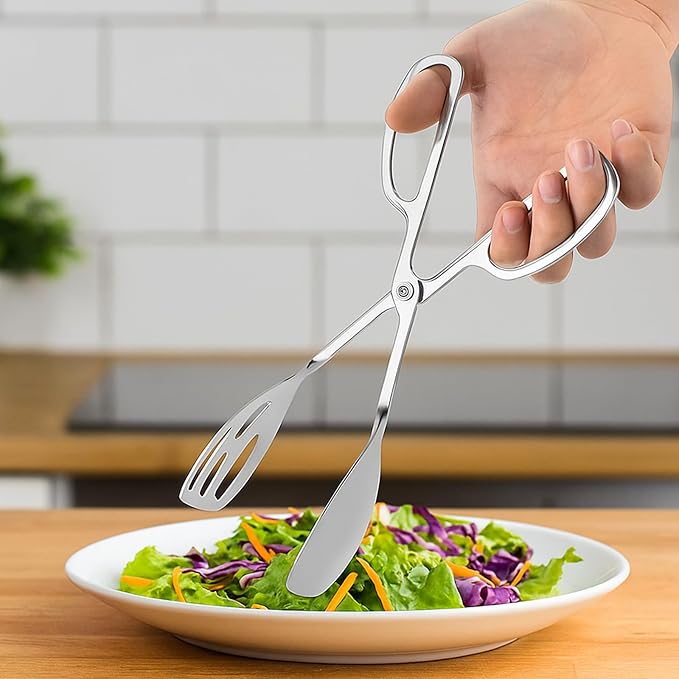 Stainless Steel Scissor Salad Tongs, 10-Inch Silver, 2-Pack