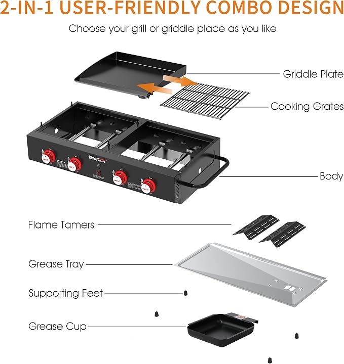 Royal Gourmet GD4002T 4-Burner Tailgater Grill and Griddle Combo, Portable Flat - Image 6