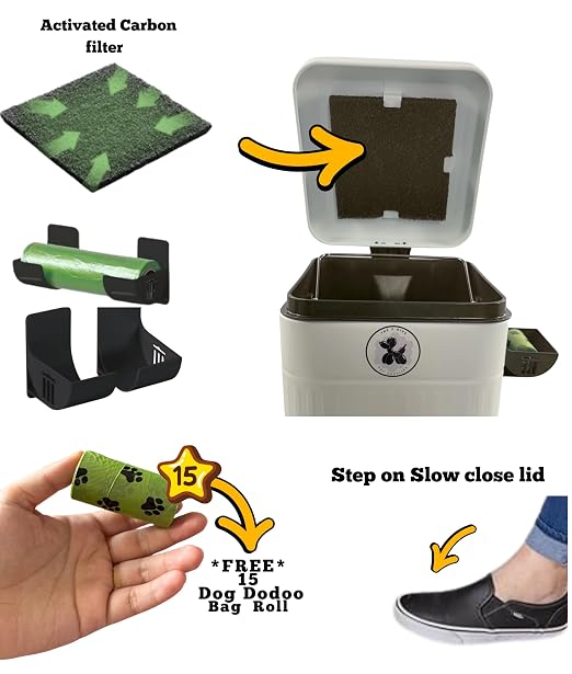 Dog Poop Trash Can Outdoor Activated Carbon Filter Odor Control, 3.2 Gallon - Image 4