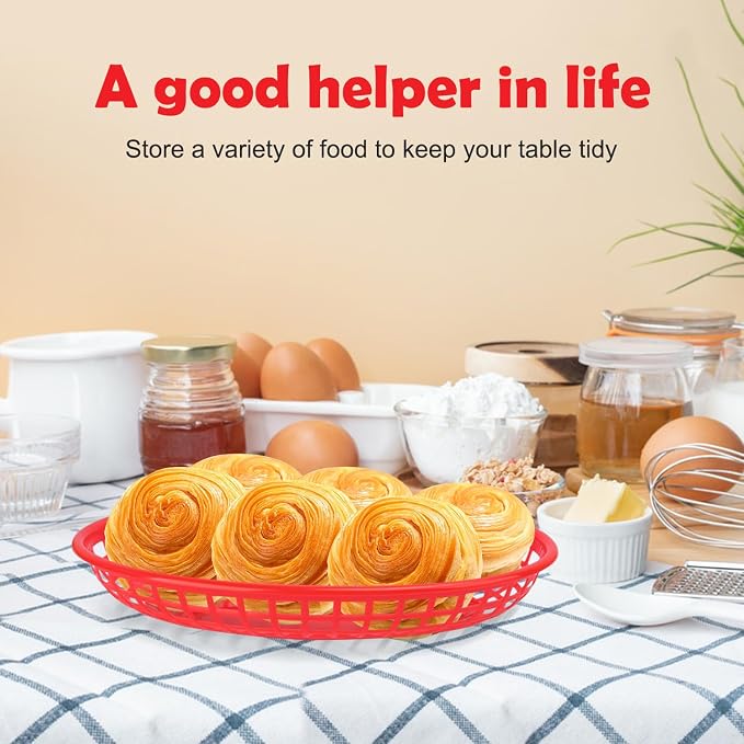 90 Pcs 9 x 5.7 Inch Reusable Oval Fast Food Baskets, Sturdy Plastic Serving - Image 5