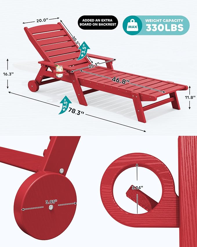 SERWALL Patio Chaise Lounge Chair Set of 2, Poly Lounge Chair - Image 2