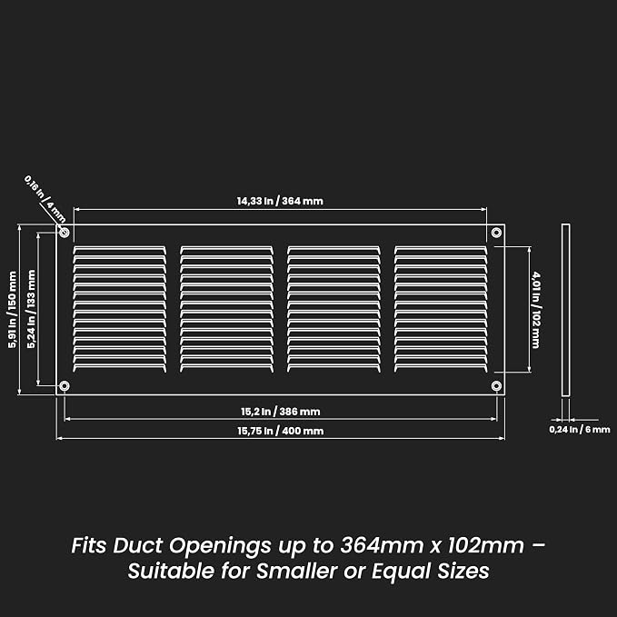 Repa Market 5-Pack Air Vent Cover 16x6 Inch Black Galvanized Steel Louvered - Image 2