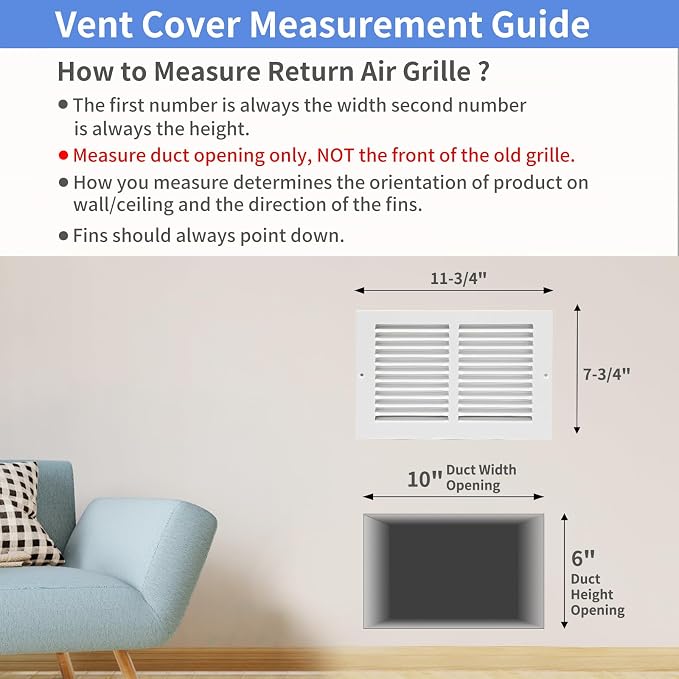 10"W x 6"H Steel Return Air Grille, Air Return Vent Cover - Image 4