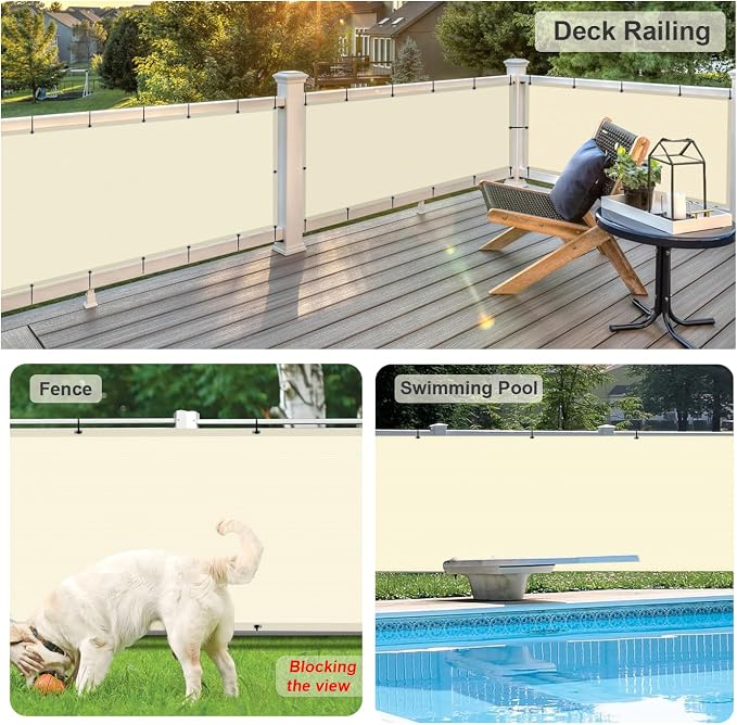 LOVE STORY Custom Size 3'x8' Butter Cream Balcony Privacy Screen, UV Block - Image 4
