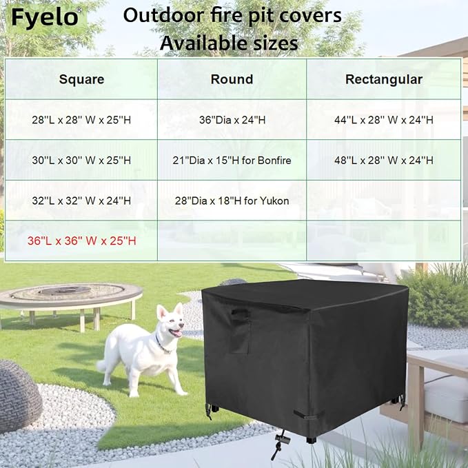 Square 36 Inch Gas Fire Pit Cover 36"L x 36"W x 24"H Waterproof Heavy duty - Image 7