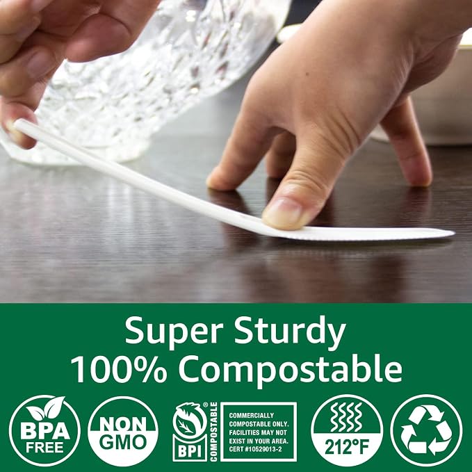 100% Compostable No Plastic Knives Plastic Forks Plastic Spoons Plastic Utensils - Image 2