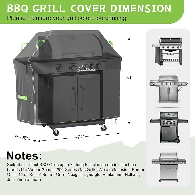 UIRWAY Gas Grill Cover 72 Inch, Waterproof, UV & Fade Resistant BBQ Grill Cover - Image 2