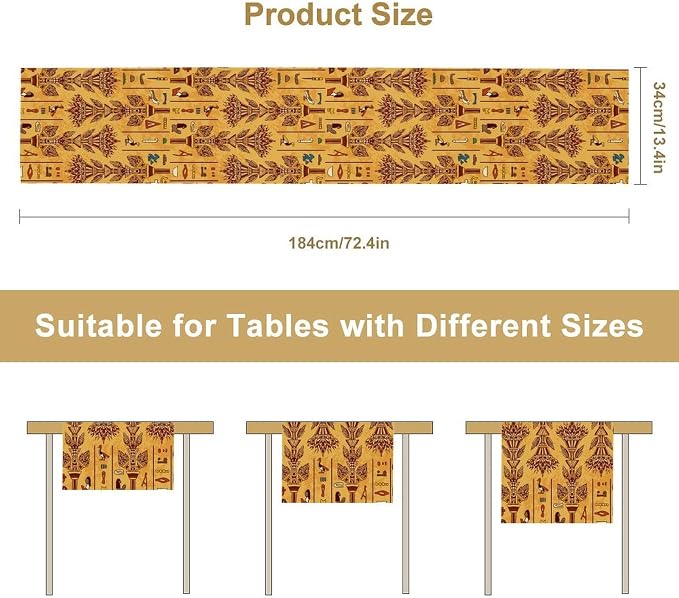 Egyptian Table Runner, Rustic Egypt Mythology Pharaohs African Hieroglyphs Old - Image 7
