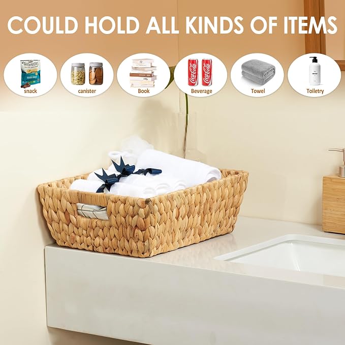 Wicker Baskets 2 Pack, Water Hyacinth Wicker Storage Basket - Image 9