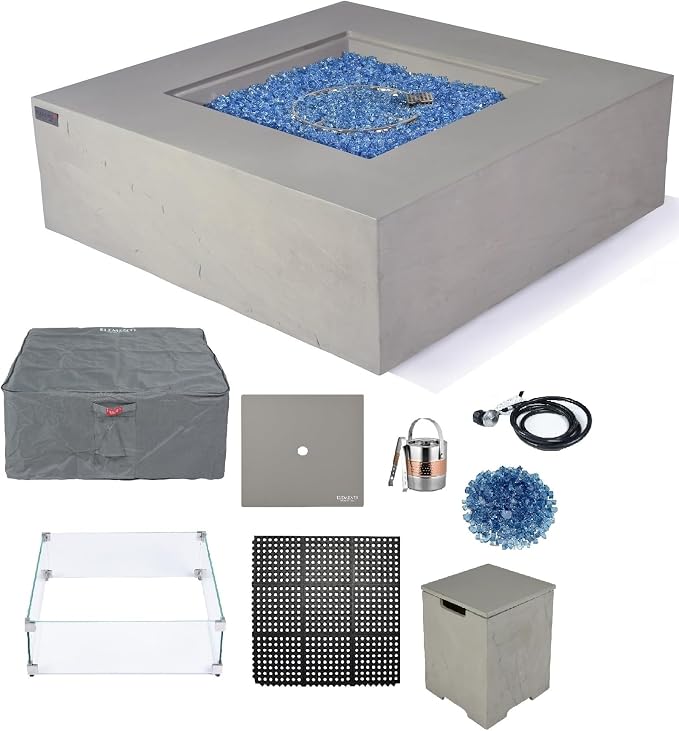 Elementi+ | Bundle Capertee Gas Fire Pit Cast Concrete 40" Square Fire Table by AMSFireplaceInc