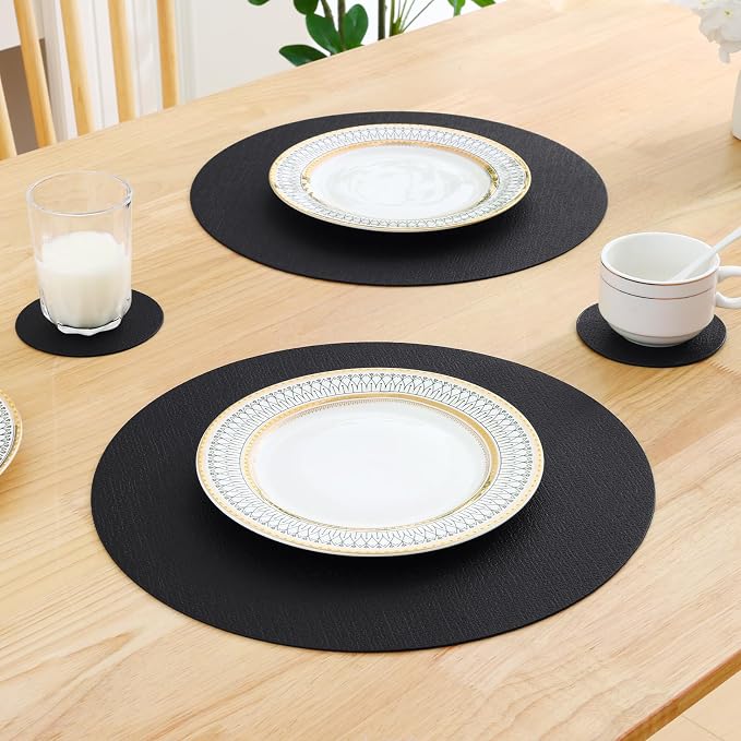 Homaxy Round Faux Leather Placemats and Coasters, Washable Dual-Side Table Mats - Image 7