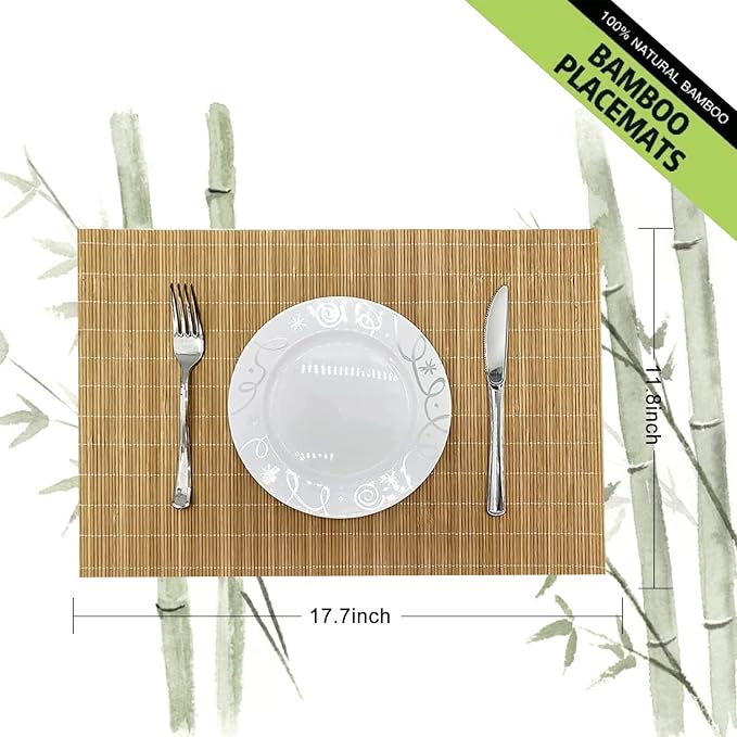 ANDSTAR Set of 6 Bamboo Placemats 17.7X11.8Inch Sushi Rolling Mat Japanese - Image 2