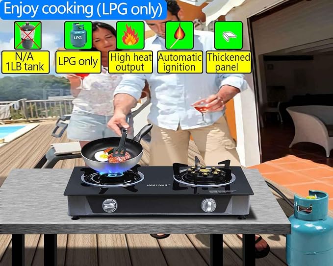 Propane Stove 2 Burner Gas Stove Novel 9 Copper Propane Burners Auto Ignition - Image 3