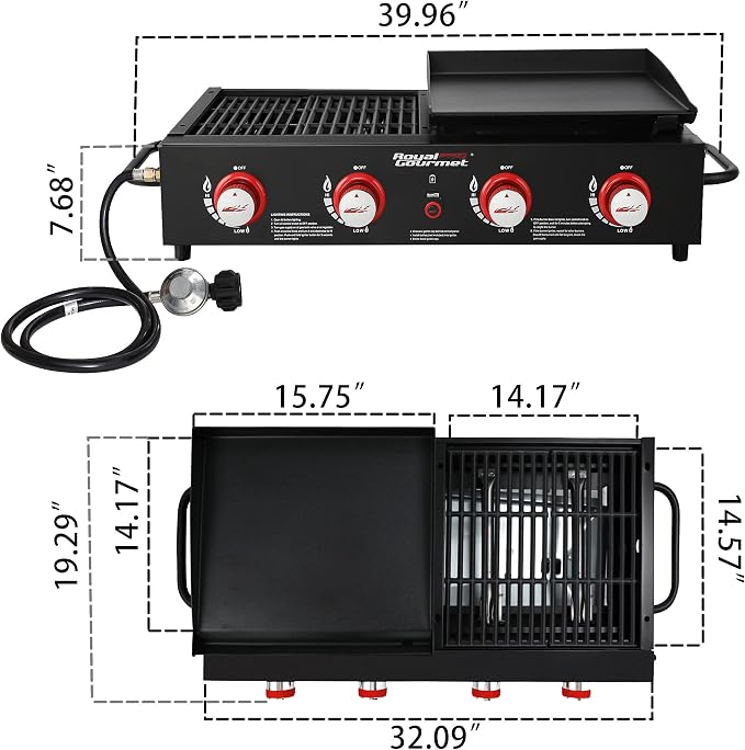 Royal Gourmet GD4002T 4-Burner Tailgater Grill and Griddle Combo, Portable Flat - Image 3