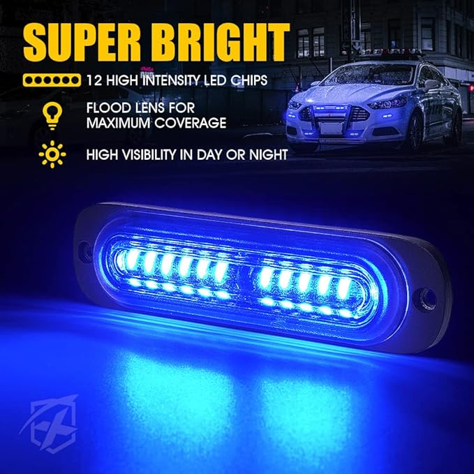 Xprite Blue LED Surface Mount Strobe Police Lights Kit, Emergency Safety - Image 3