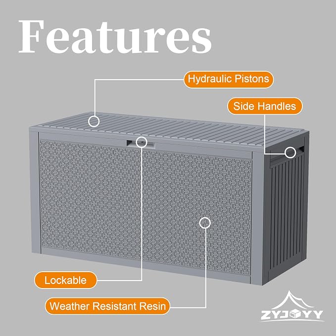 ZYJOYY Outdoor Storage Box, 90 Gallon Deck Box, Waterproof Resin Storage Box - Image 5