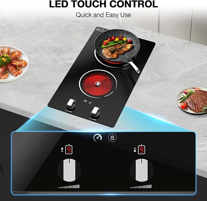 2 Burner Electric Cooktop, 2100W Electric Stove Top Hot Plate, 12 inch - Image 6