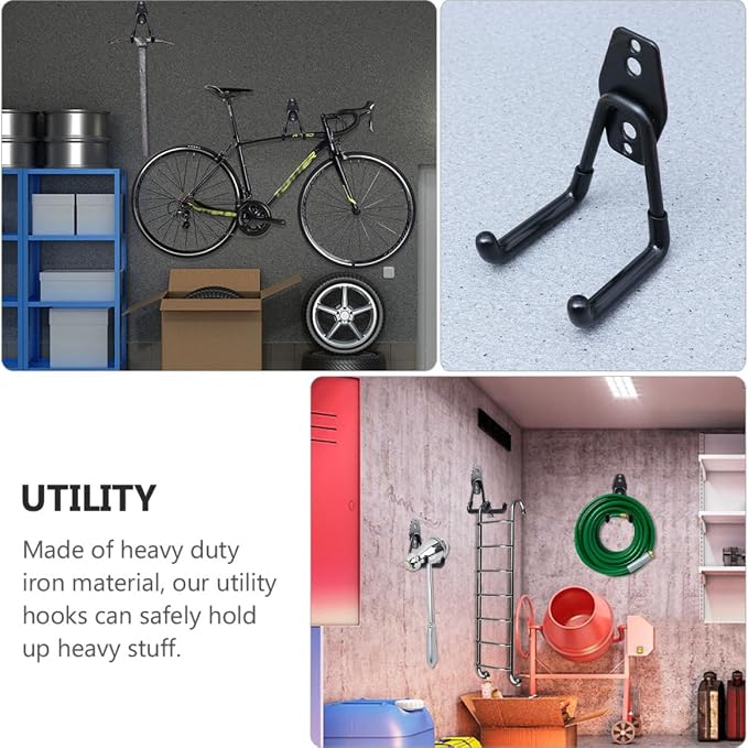 Heavy Duty Metal Wall Hooks 2Pcs Black Utility Garage Storage Hangers - Image 6