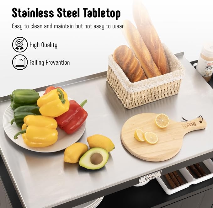 Outdoor Grill Cart with Stainless Steel Tabletop and Storage Cabinet, Movable - Image 4