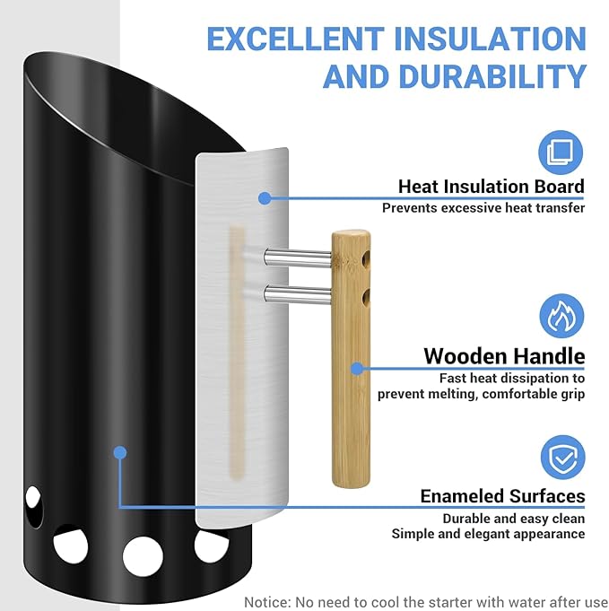 Charcoal Chimney Starter Double Enameled Chimney Starter Charcoal Chimney - Image 3